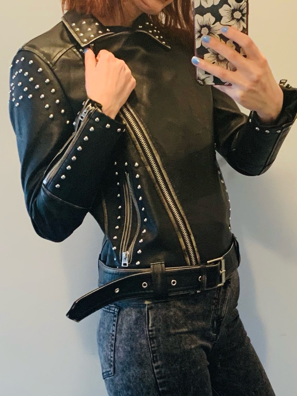 Topshop biker Faux leather studded jacket Size 4 XS